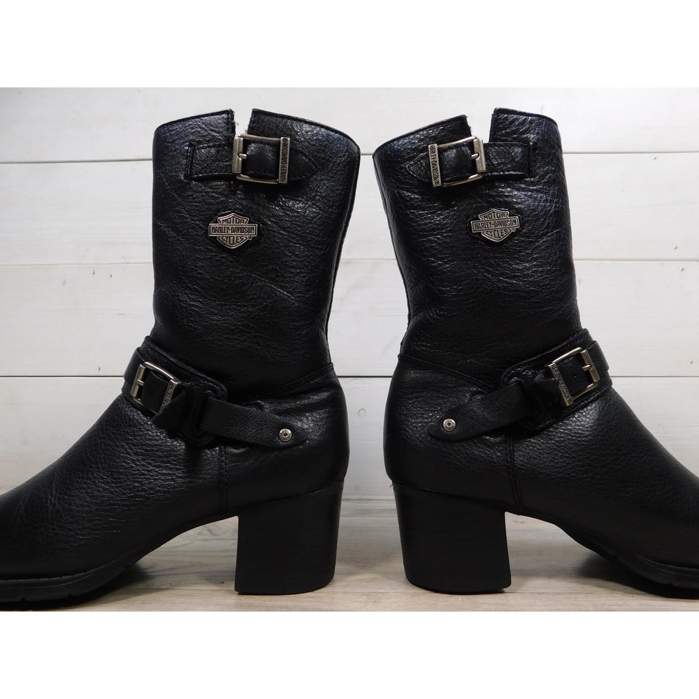 Harley Davidson Serita Black Leather Boots Womens Sz 7 Ankle Biker Moto D85041 - Picture 3 of 9